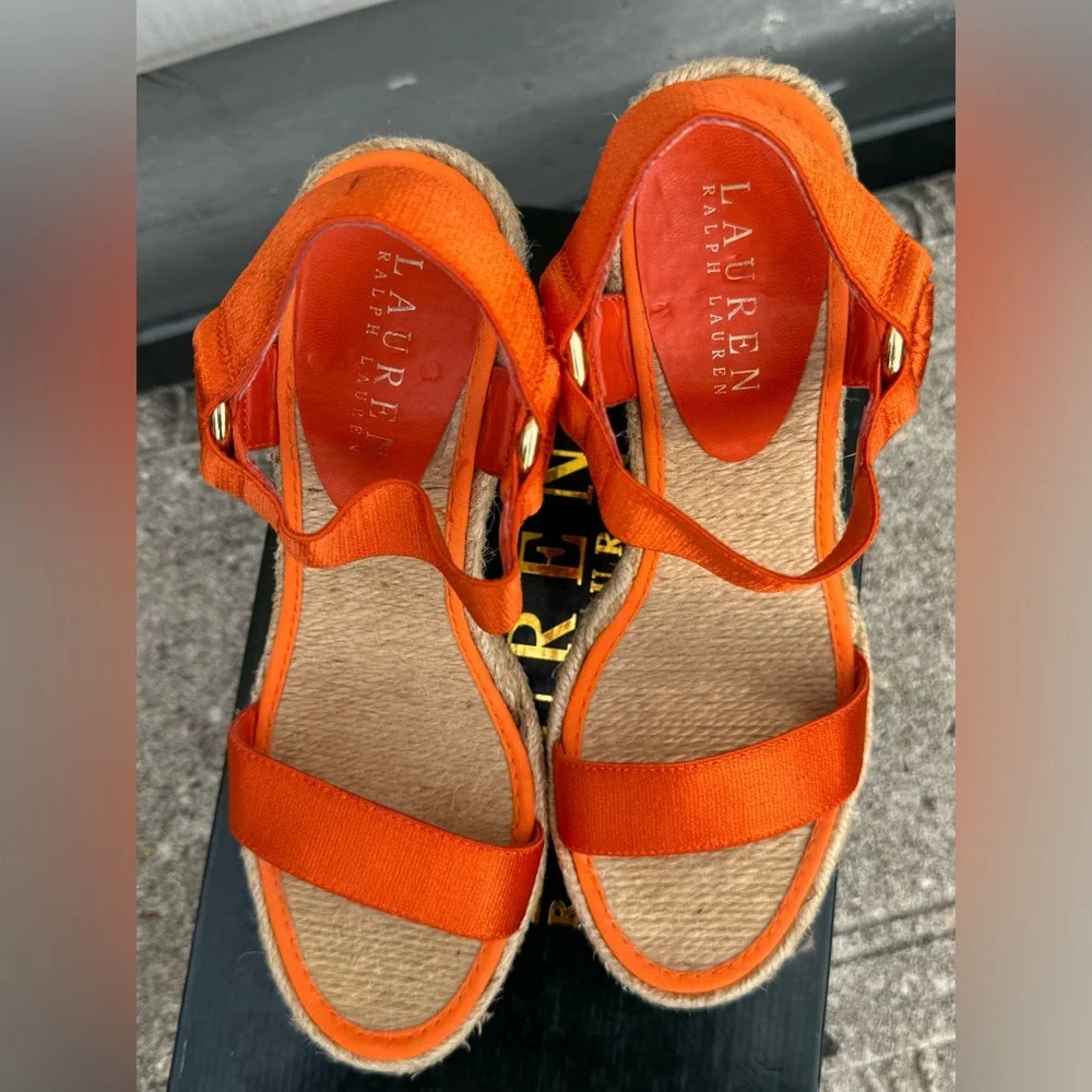 Lauren Ralph Lauren Espadrille Wedge Sandals Orange‎ Size 5.5
